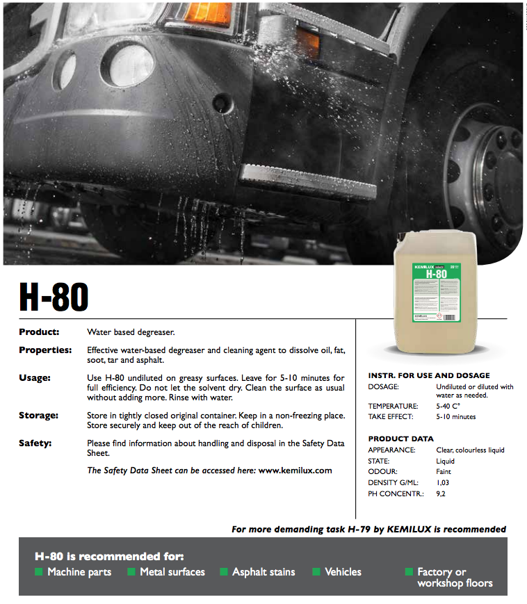 H-80 Water Based Degreaser